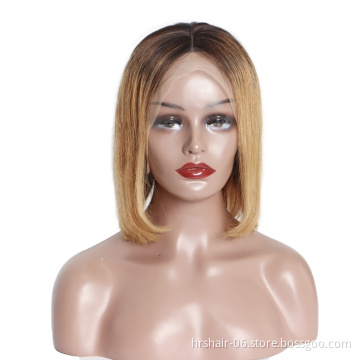 Factory hair vendors black gold straight 13*4 frontal lace bob wigs 100% human hair remy wigs  cuticle aligned hair from india